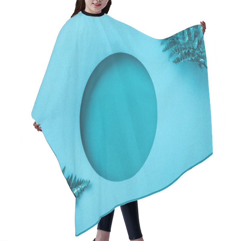 Personality  Blue Fern Leaves Near Round Hole On Blue Paper  Hair Cutting Cape