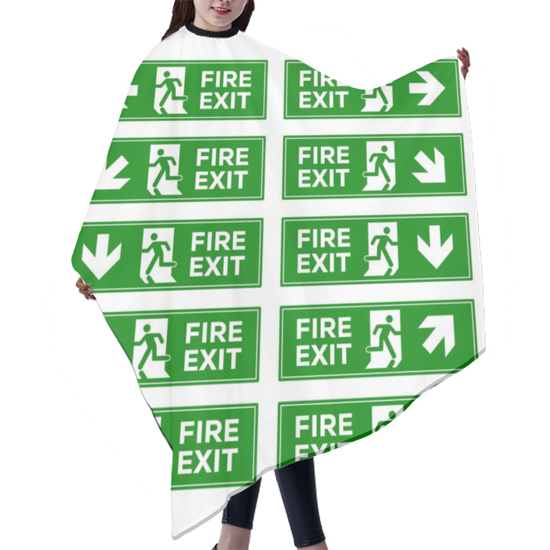 Personality  Fire Exit Signs Set. Emergency Exit Sign Set. Safety Vector Symbol. Hair Cutting Cape