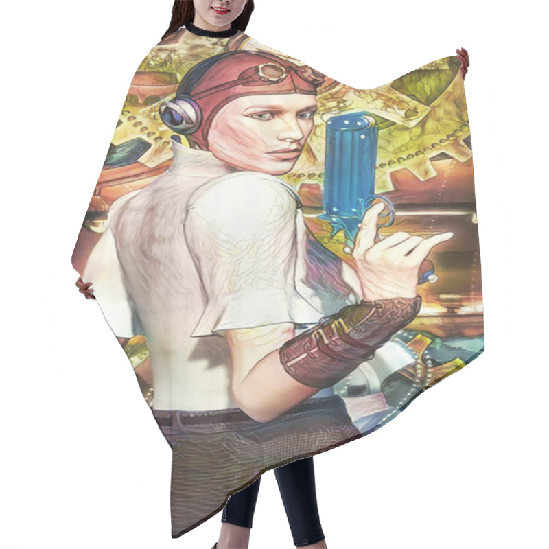 Personality  Steampunk Girl Captain Hair Cutting Cape