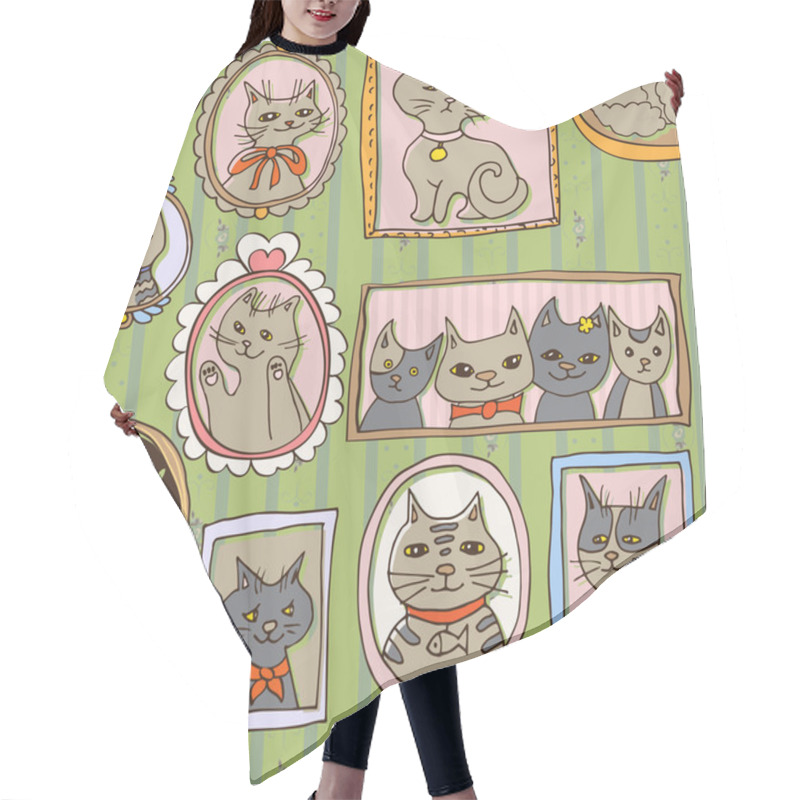 Personality  Cute Cats Portraits Seamless Pattern Hair Cutting Cape