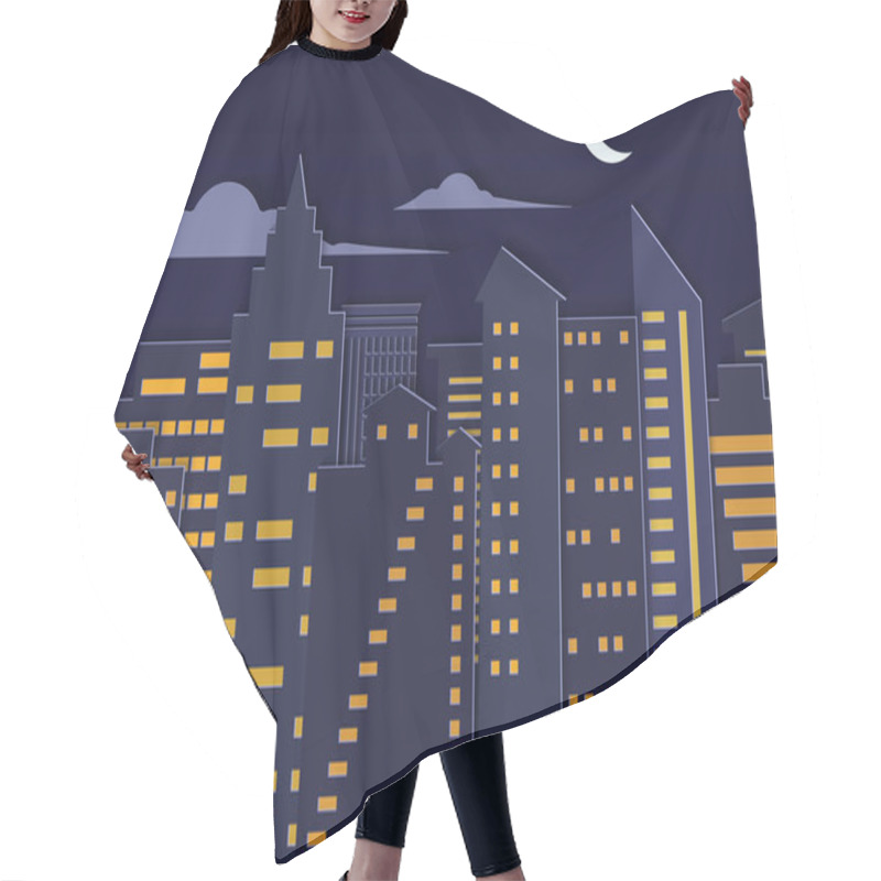 Personality  Landscape Paper Cuted Art Style Night Urban City With Moon Hair Cutting Cape