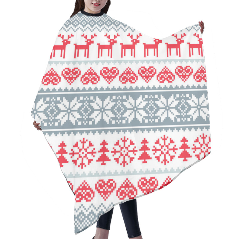 Personality  Winter, Christmas Red And Grey Seamless Pattern, Nordic Background With Reindeer And Snowflakes  Hair Cutting Cape