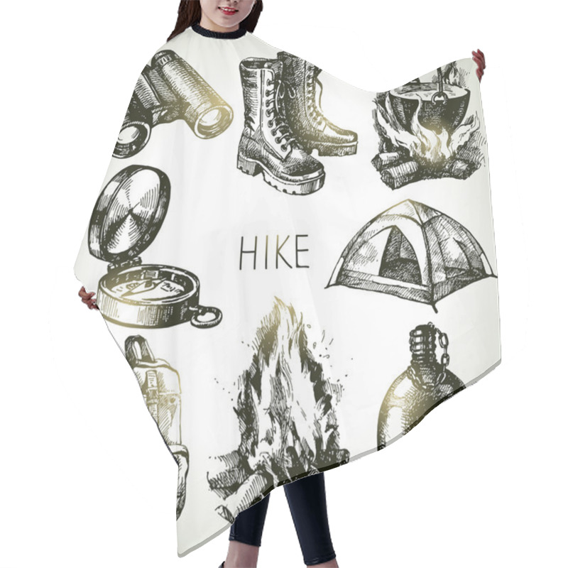 Personality  Hike And Camping Tourism Hand Drawn Set Hair Cutting Cape