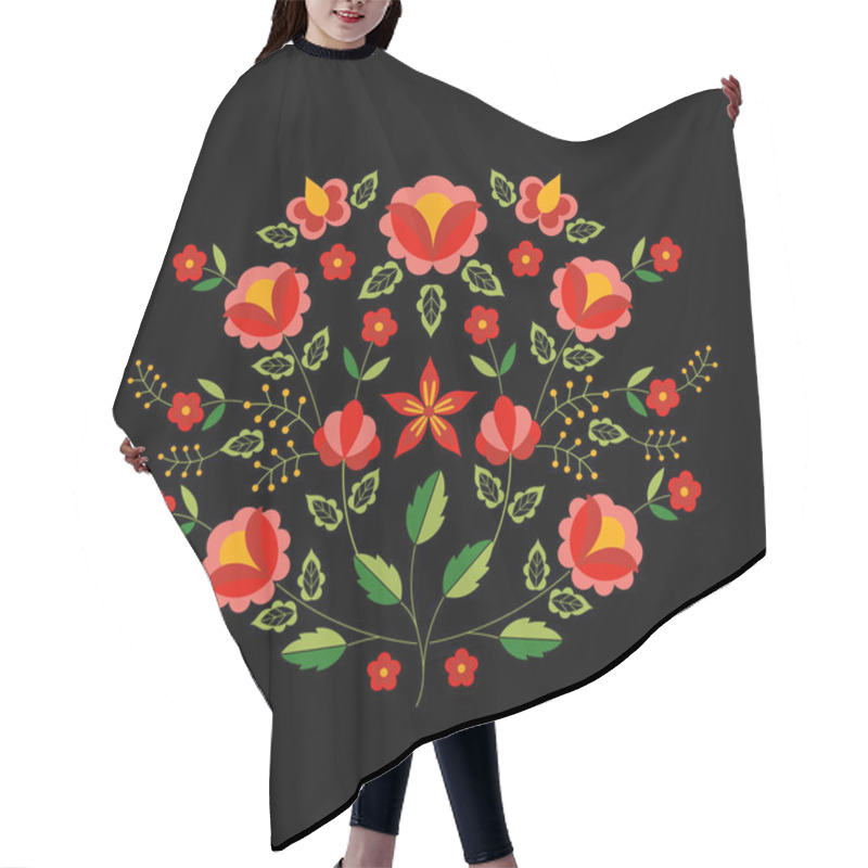 Personality  Polish Folk Pattern Vector. Floral Ethnic Ornament. Slavic Eastern European Print. Square Flower Design For Bohemian Silk Scarf, Boho Pillow Case, Fashion Clothing Embroidery, Gypsy Interior Textile. Hair Cutting Cape