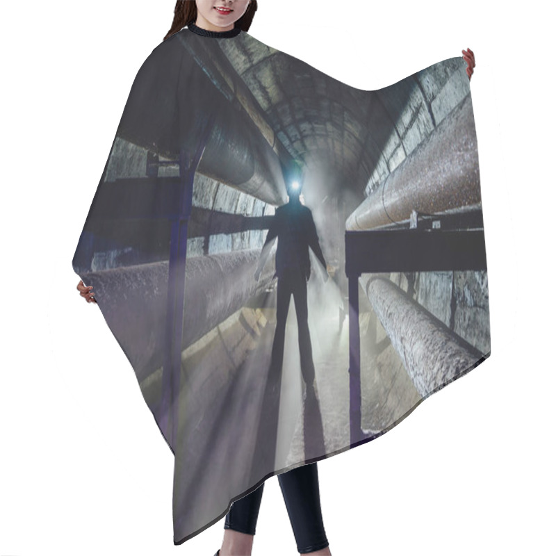 Personality  Human Silhouette With Led Headlight In Underground Communication Hair Cutting Cape