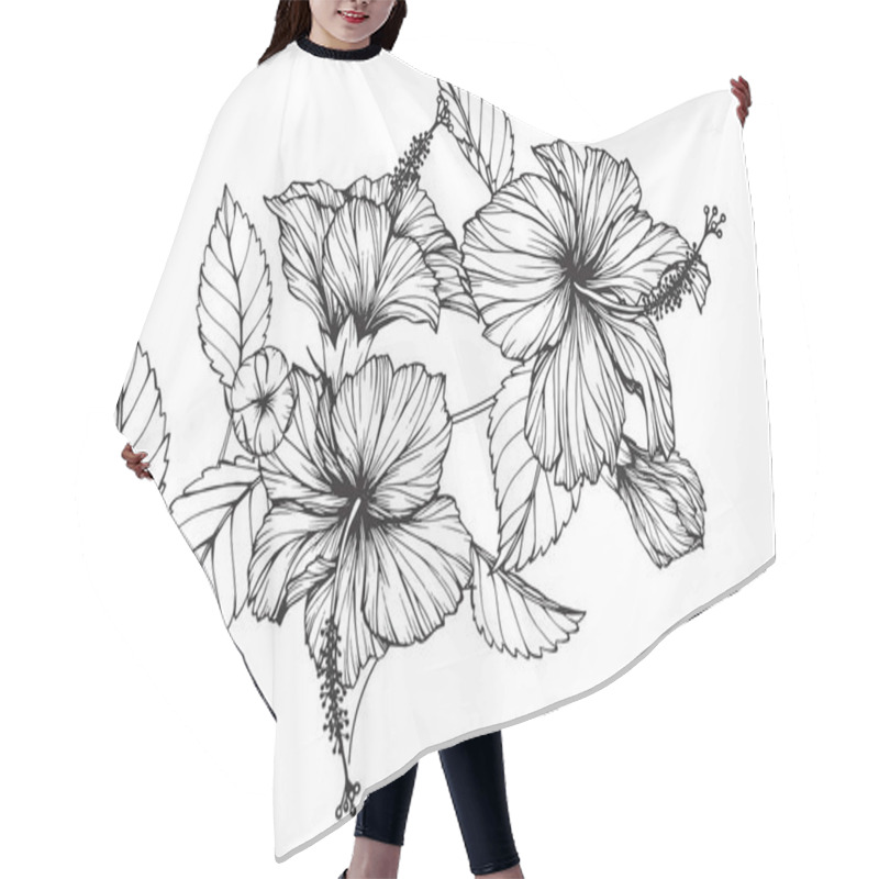 Personality  Hibiscus Flower. Drawing And Sketch With Black And White Line-art. Hair Cutting Cape