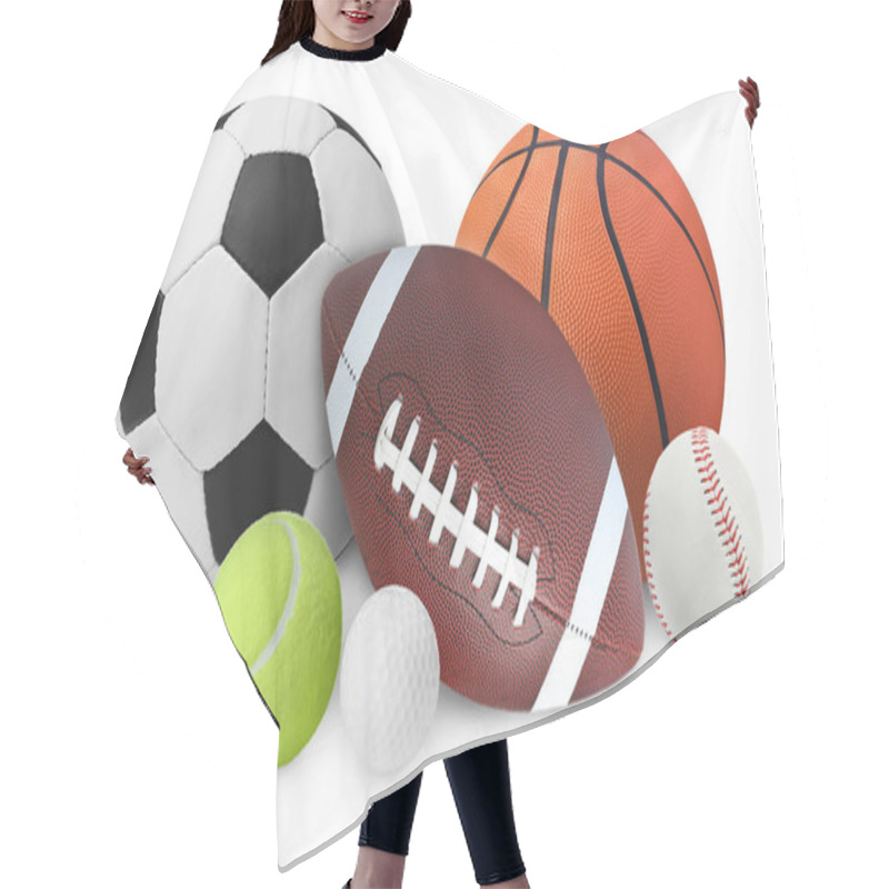 Personality  Group Of Different Sport Balls On White Background Hair Cutting Cape