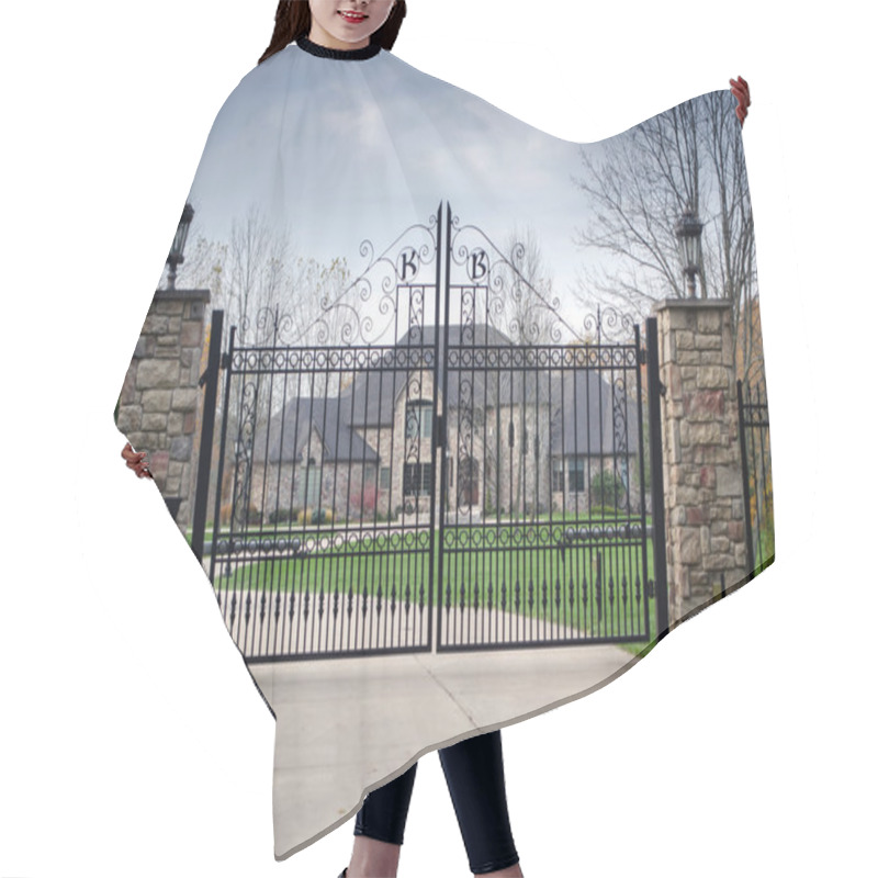 Personality  Large Fancy Mansion Behind A Gated Entry Hair Cutting Cape