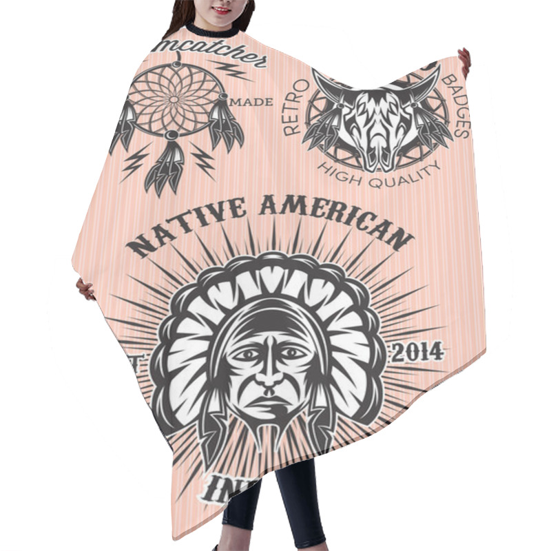 Personality  Vector Set Of Emblems On Theme Of Native American Hair Cutting Cape