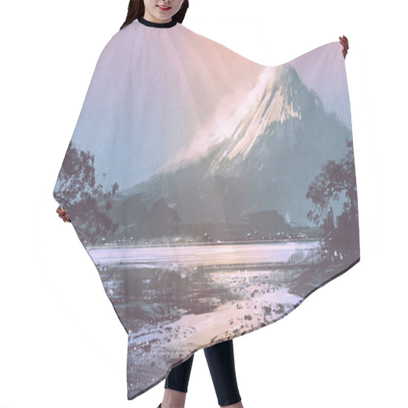 Personality  Winter Landscape With Mountain Lake Under Evening Sky Hair Cutting Cape