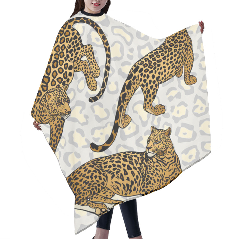 Personality  Vintage Background, Exotic Style Fashion Seamless Pattern With Leopards, Artistic Wallpaper, Creative Fabric, Wrapping With Graphic Elements For Design Hair Cutting Cape