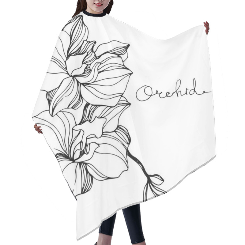 Personality  Vector Orchids. Wildflower Isolated On White. Black And White Engraved Ink Art With 'orchid' Lettering Hair Cutting Cape