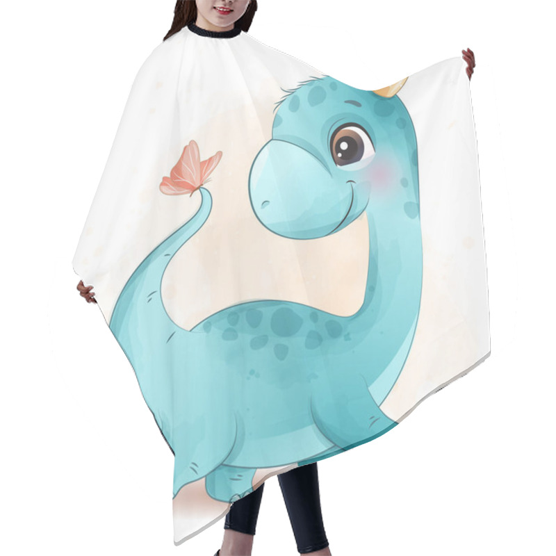 Personality  Cute Dinosaur Playing With Butterfly Illustration Hair Cutting Cape