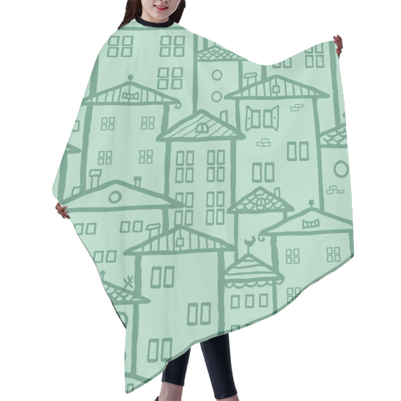 Personality  Doodle Town Houses Seamless Pattern Background Hair Cutting Cape