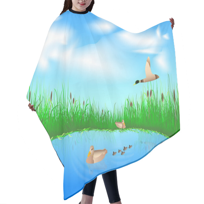 Personality  Lake And Ducks Hair Cutting Cape