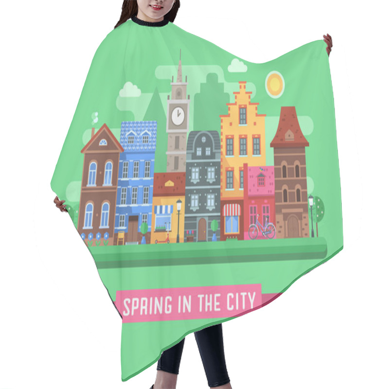 Personality  Europe Spring Street Landscape Hair Cutting Cape