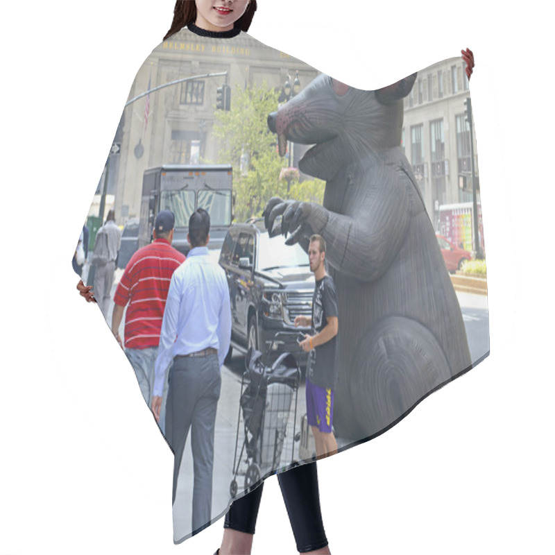 Personality  Inflatable Rat Known As Scabby The Rat, Used By A Labor Union Hair Cutting Cape