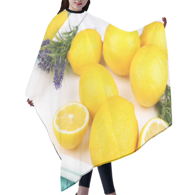 Personality  Still Life With Fresh Lemons And Lavender On Wooden Table Hair Cutting Cape