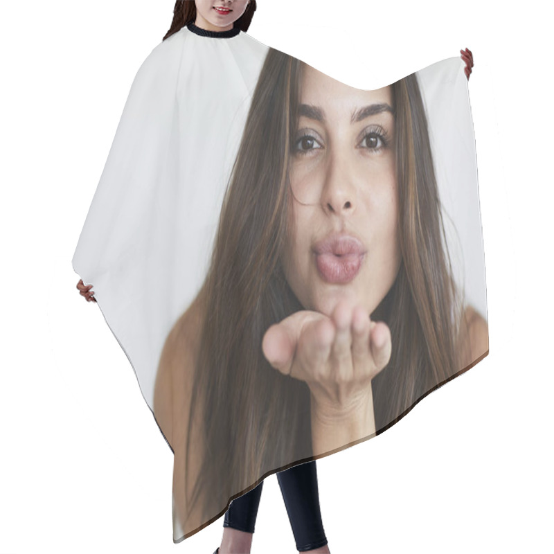 Personality  Young Woman Blowing Kiss  Hair Cutting Cape