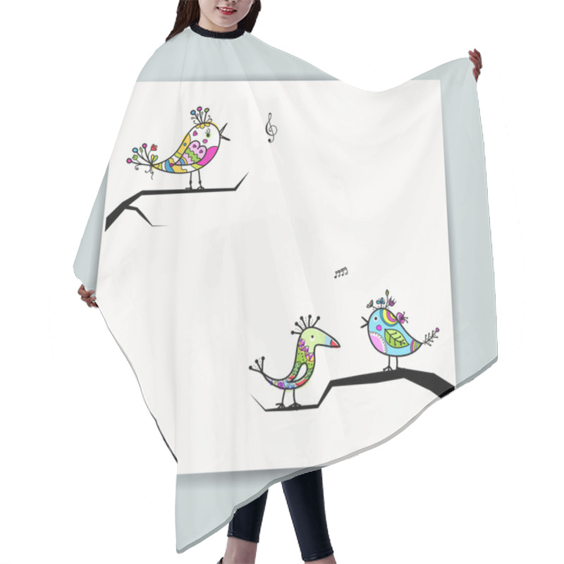 Personality  Design Postcard With Birds On Branches Hair Cutting Cape