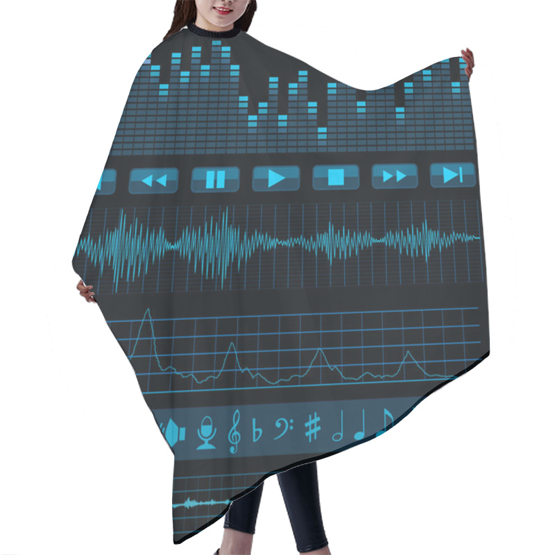 Personality  Notes, Buttons And Sound Waves. Music Background. Hair Cutting Cape