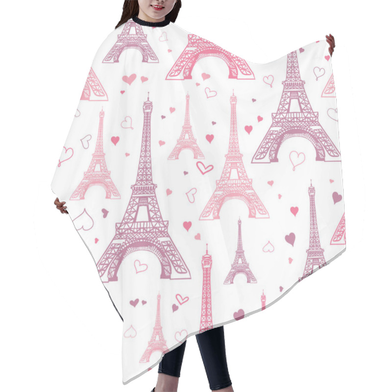 Personality  Vector Pastel Pink Eifel Tower Paris Seamless Repeat Pattern Surrounded By St Valentines Day Hearts Of Love. Perfect For Travel Themed Postcards, Greeting Cards, Wedding Invitations. Hair Cutting Cape