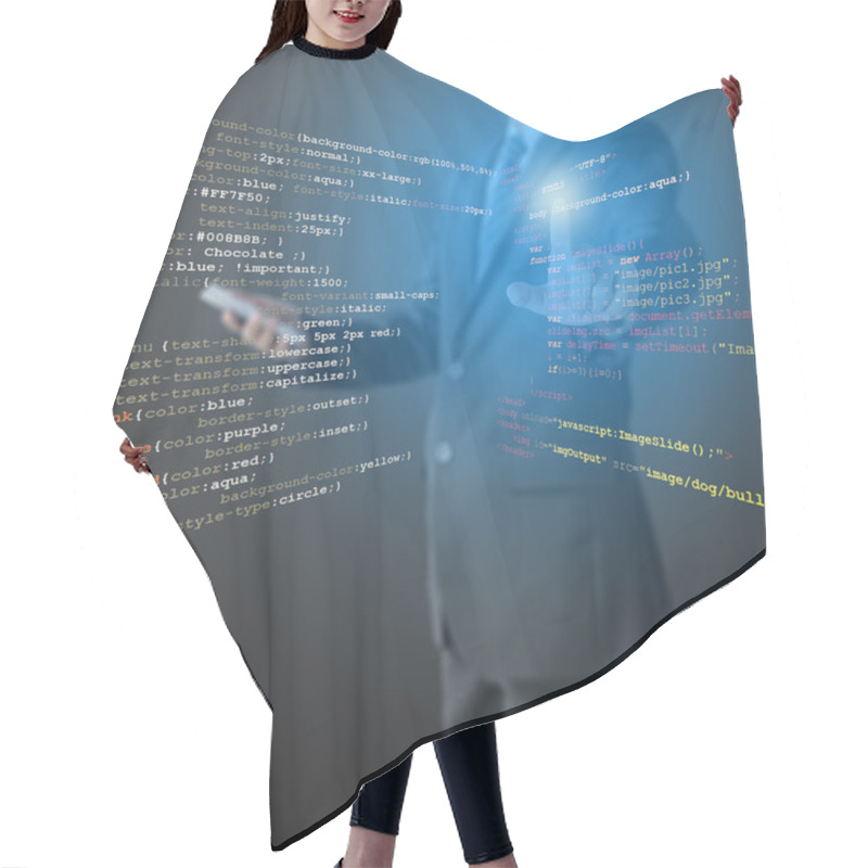 Personality  Programmer Writing HTML Code Hair Cutting Cape