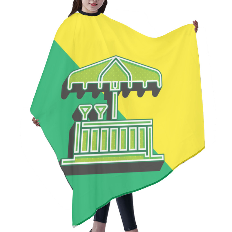 Personality  Beach Bar Green And Yellow Modern 3d Vector Icon Logo Hair Cutting Cape