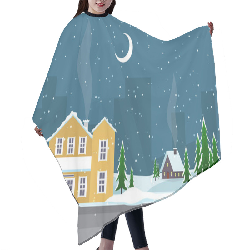 Personality  Winter Scene Snow Landscape With Pine Trees Mountain Vector Illustration Hair Cutting Cape