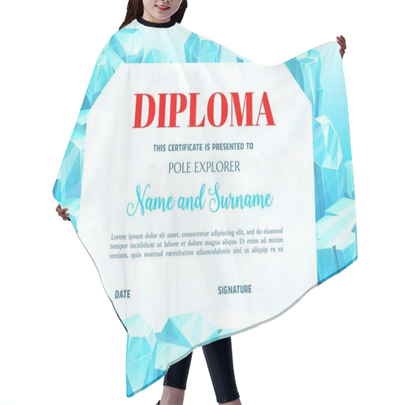 Personality  School Education Diploma For Pole Explorer With Ice Crystals. Vector Template With Precious Or Magic Gems. School Certificate Or Frame With Frozen Ice Stalagmites Achievement Award For Children Hair Cutting Cape