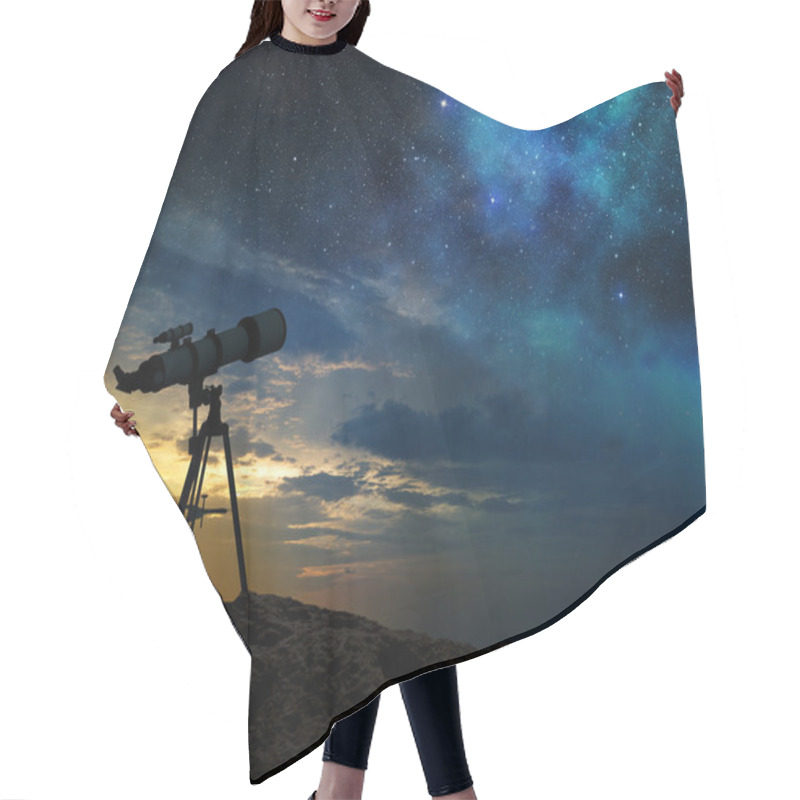 Personality  Milky Way At Dawn And Silhouette Of A Telescope Hair Cutting Cape