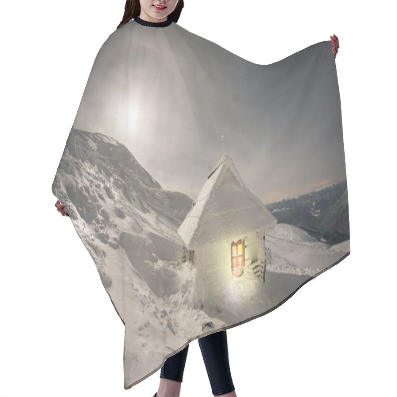 Personality  Iced Shelter In Mountains With Rising Moon Hair Cutting Cape