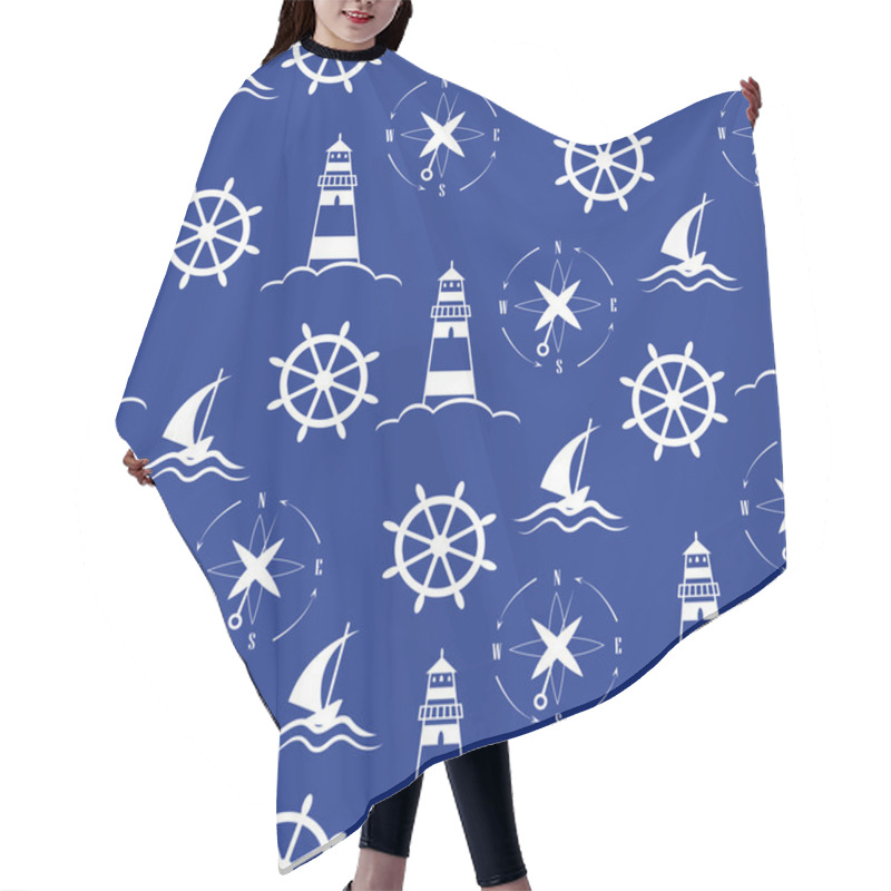 Personality  Set Of Sea And Nautical Seamless Patterns Hair Cutting Cape