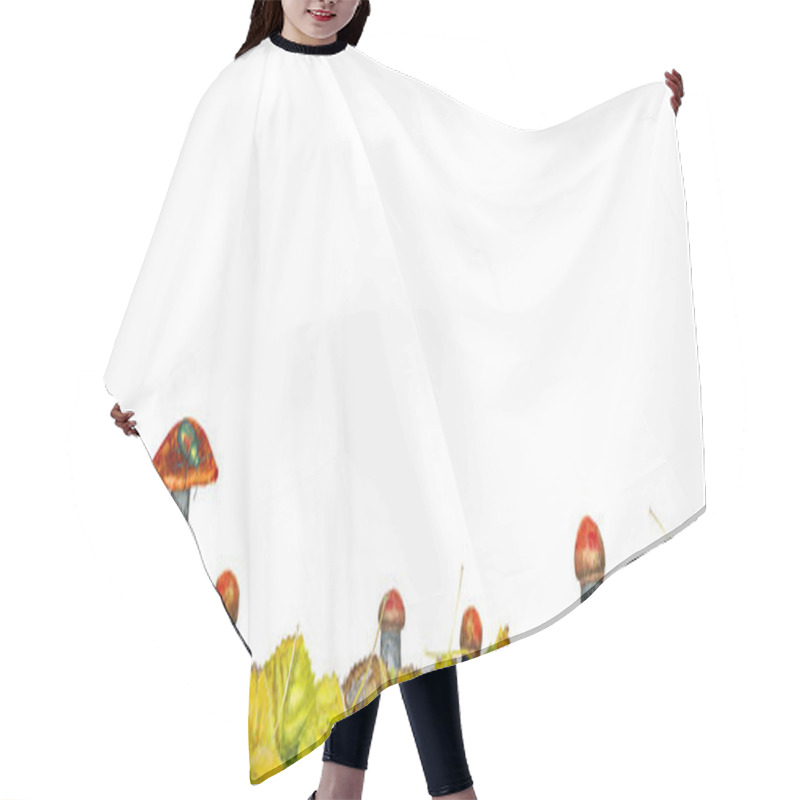 Personality  Seamless Border Of Realistic Autumn Aspen Leaves And Mushrooms. Hair Cutting Cape