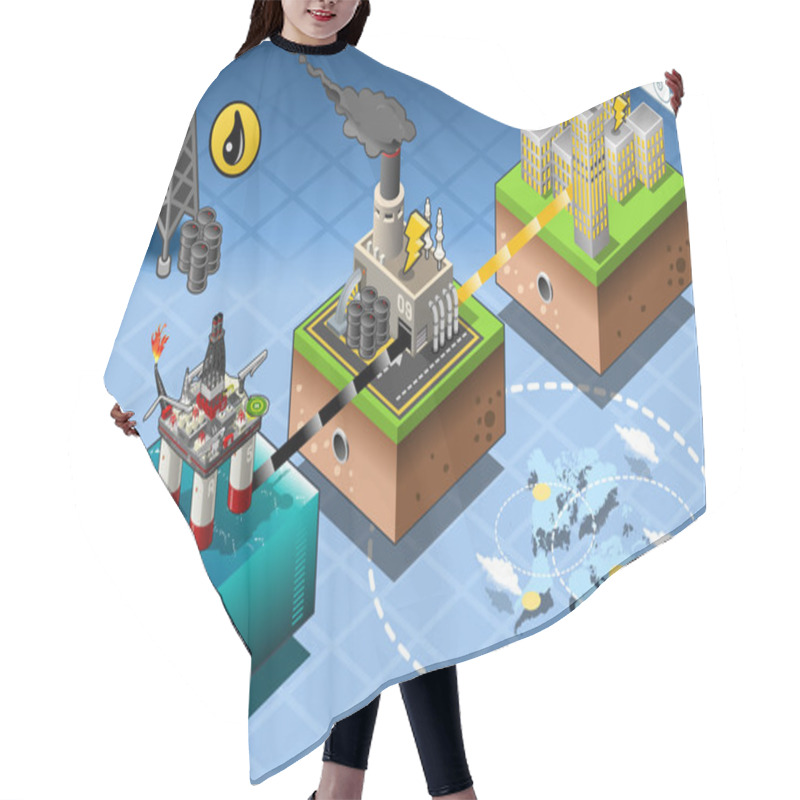 Personality  Isometric Infographic Petroleum Rig Energy Diagram Hair Cutting Cape