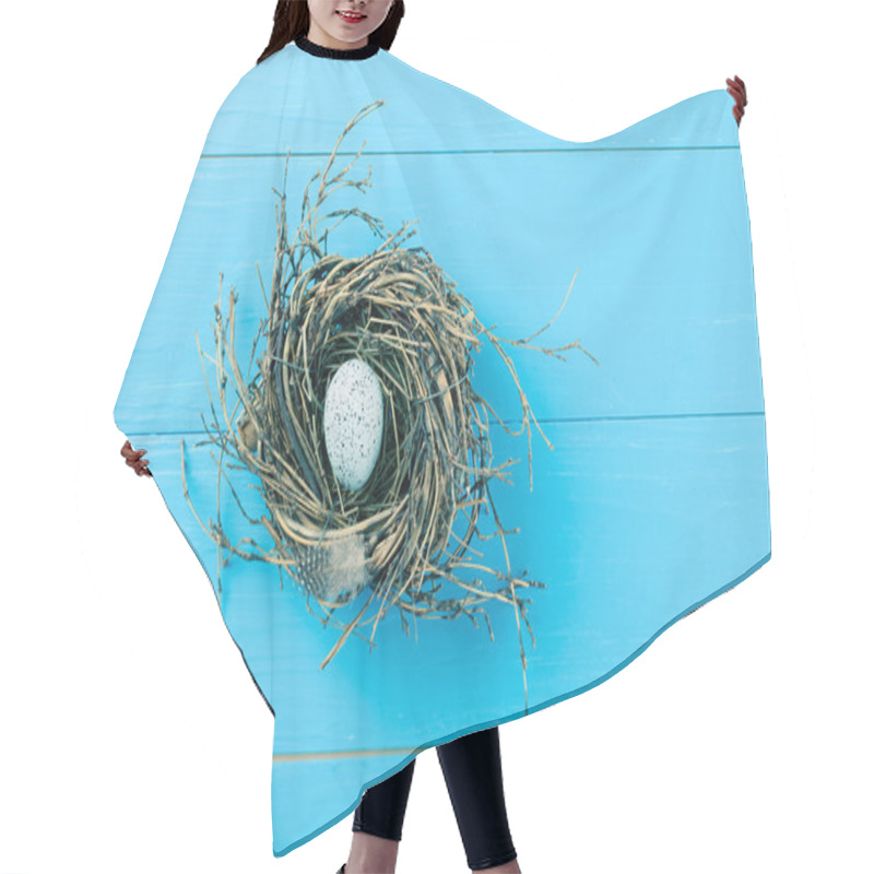 Personality  Egg In Nest On Blue Wooden Background Hair Cutting Cape