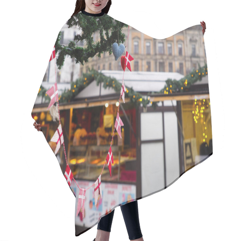 Personality  Danish Small Flags Hanging From As Ornament In A Christmas Market Stall In Copenhagen, Denmark  Hair Cutting Cape