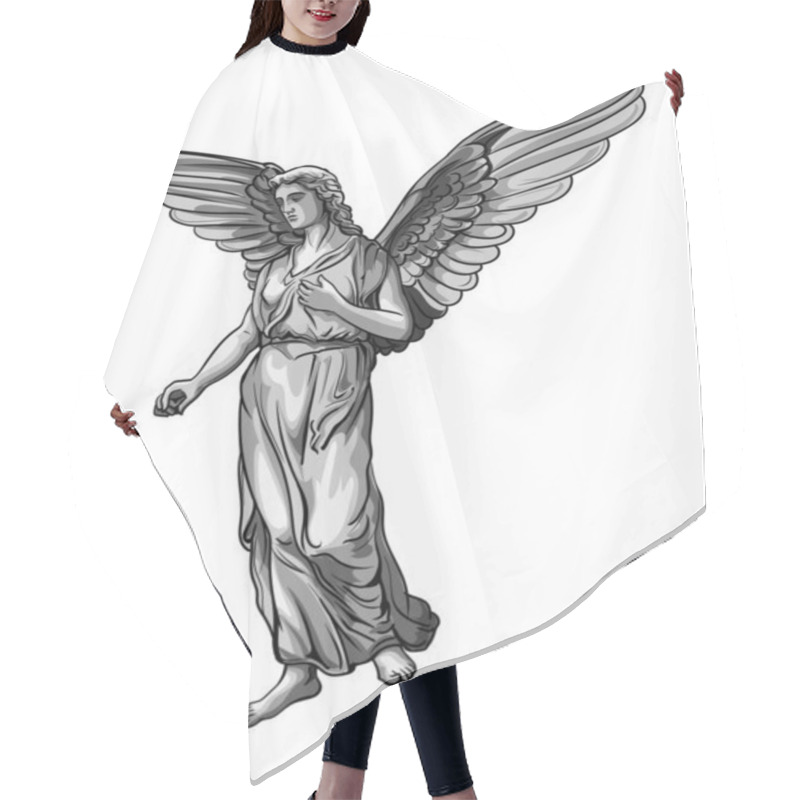 Personality  Standing Prying Praying Angel Sculpture With Wings. Monochrome Illustration Of The Statue Of An Angel. Isolated. Vector Illustration. Hair Cutting Cape