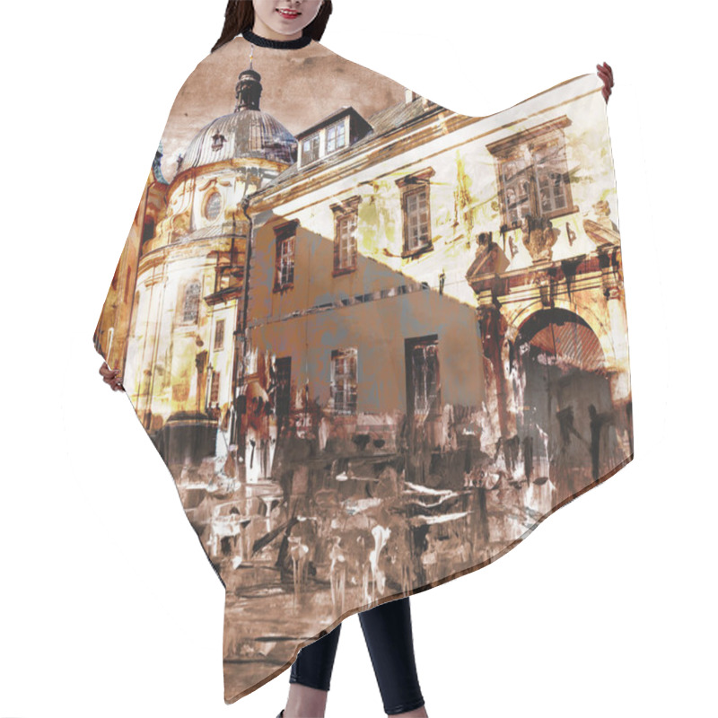 Personality  Street In A Historic City, Illustration Hair Cutting Cape