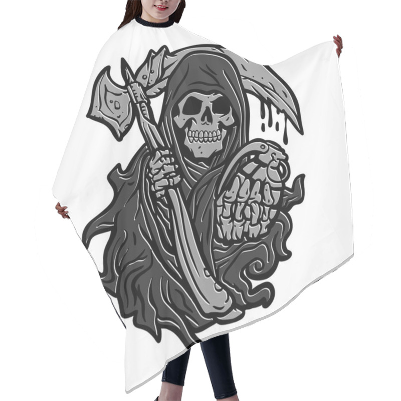 Personality  Skull Of Grim Reaper With The Sickle And The Grenade Hair Cutting Cape