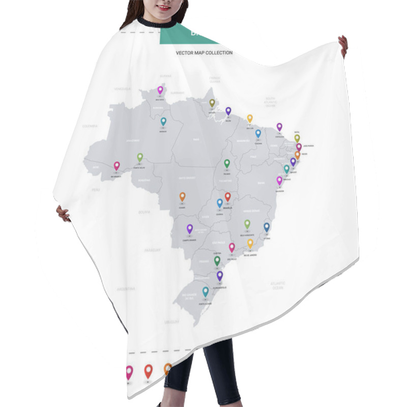 Personality  Brazil Map With Location Pointer Marks. Infographic Vector Template, Isolated On White Background.  Hair Cutting Cape