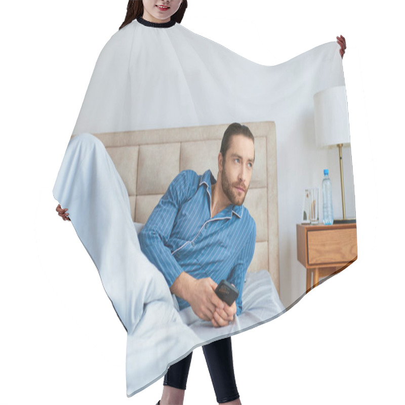 Personality  A Man Peacefully Laying On A Bed, Covered By A Warm Blanket. Hair Cutting Cape