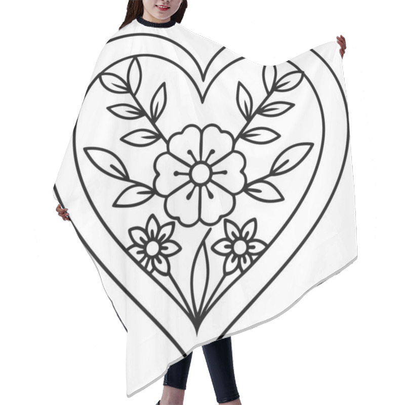 Personality  Vibrant Heart Illustration Made Of Flowers And Leaves Hair Cutting Cape