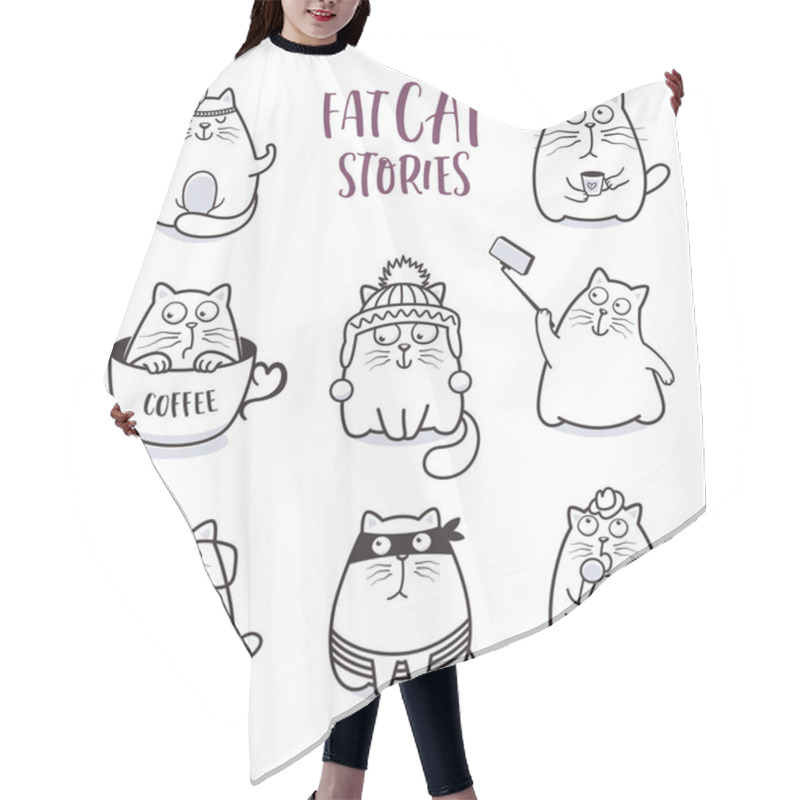 Personality  Fat Cats Vector Set For Greeting Card Design T-shirt Print Or Poster Hair Cutting Cape