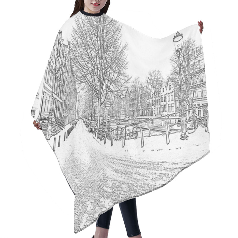 Personality  Pencil Drawing From Snowy Amsterdam In The Netherlands Hair Cutting Cape