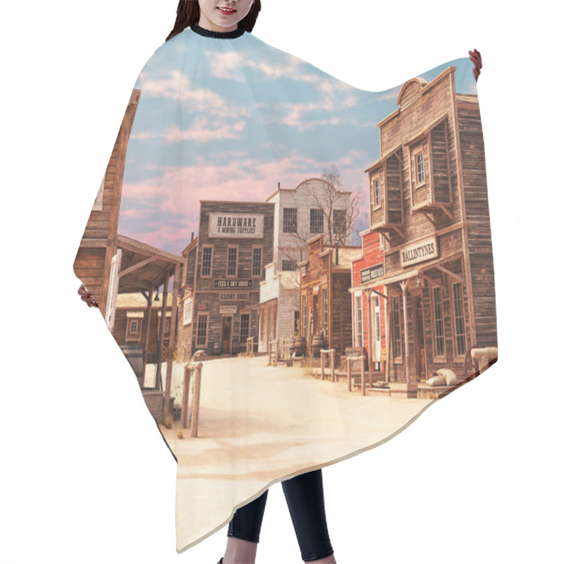 Personality  Illustration Of Downtown Western Settlement Render Hair Cutting Cape