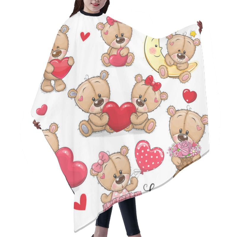 Personality  Set Of Cute Cartoon Teddy Bear On A White Background Hair Cutting Cape