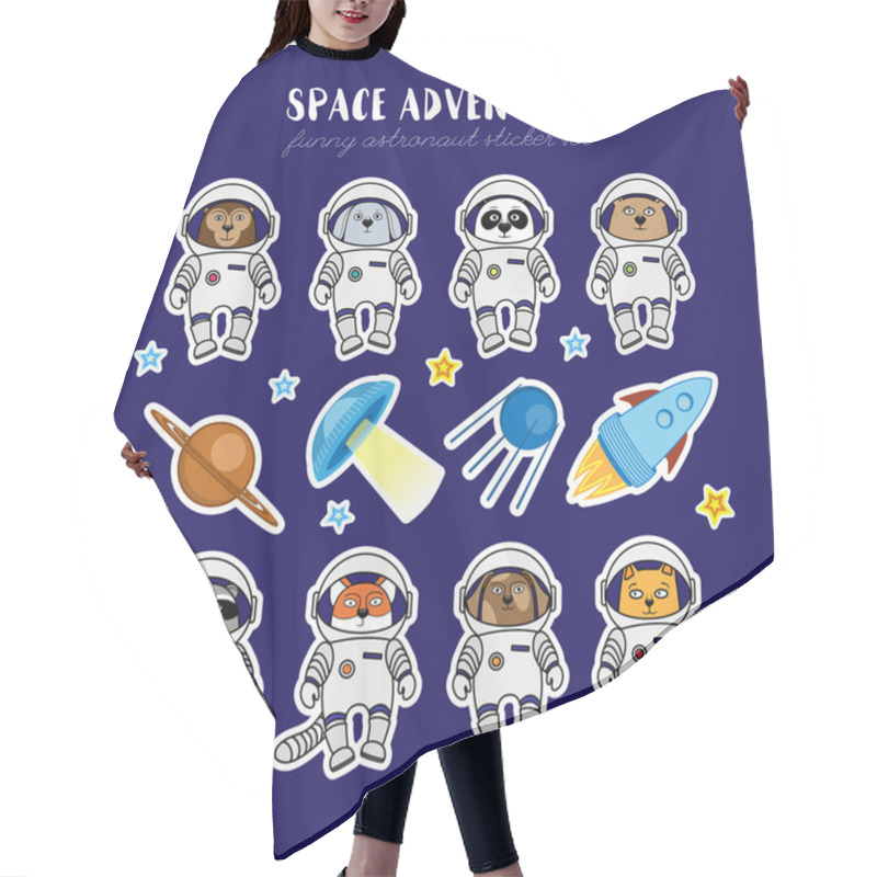 Personality  Set Of Cute Animal Astronauts, Rocket Satellite UFO Stars Cosmos Hair Cutting Cape