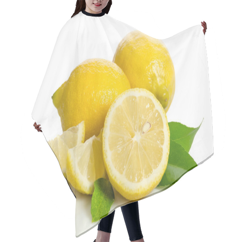 Personality  Two Lemons And Half With Leaves  Isolated On White Background Hair Cutting Cape