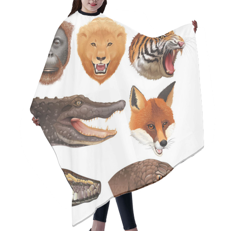 Personality  Set Of Animal Heads Illustration Hair Cutting Cape